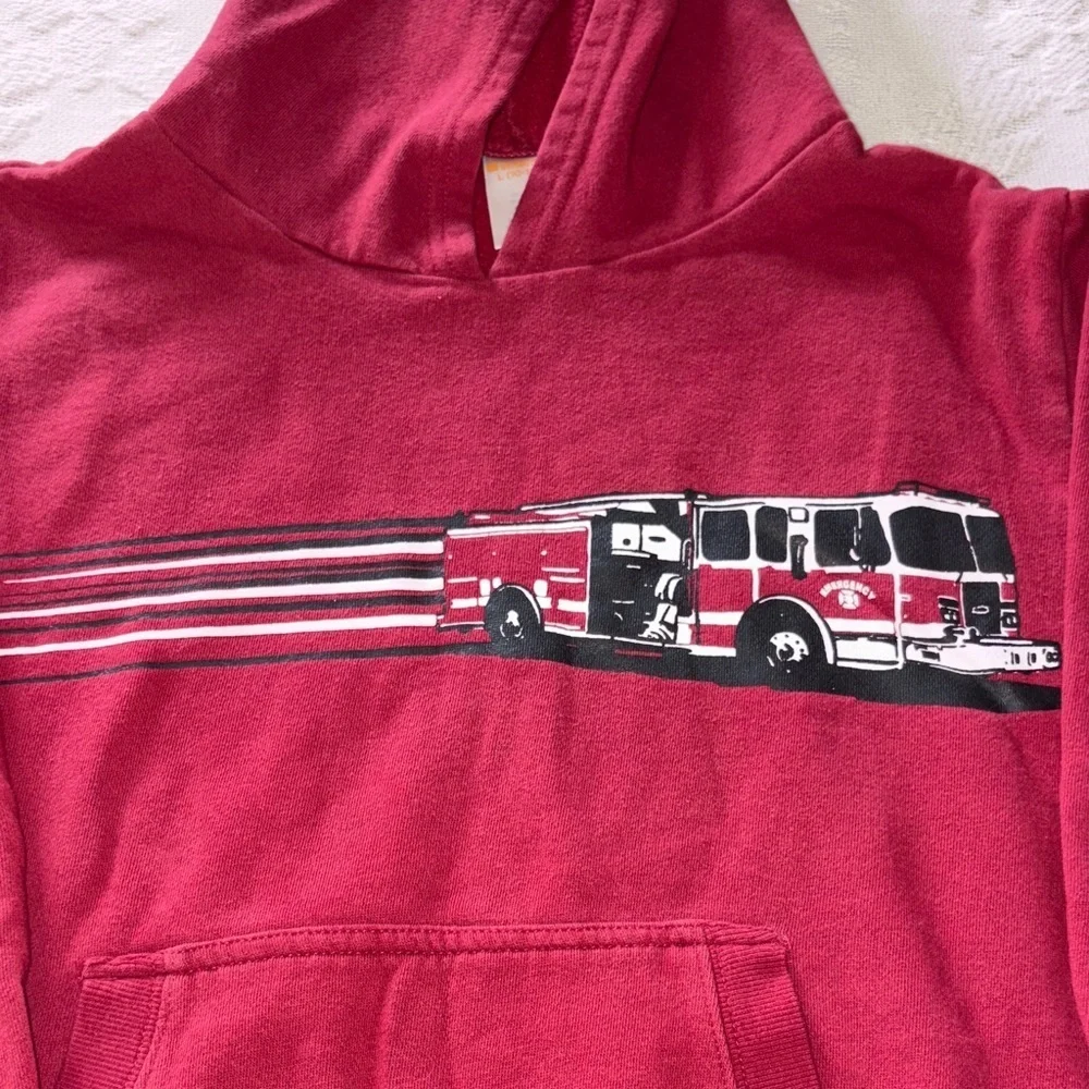Gently Loved Red Hoodie with Fire Truck Graphic by Gymboree 2013